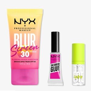 ❗️NWT NYX Brow Glue, SPF 30 Primer, Fat Oil Set - Pink and Yellow Packaging